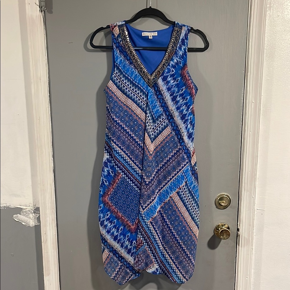 Sandra Darren Chiffon, Lined, Beaded Sleeveless Geometric Dress Size 8P